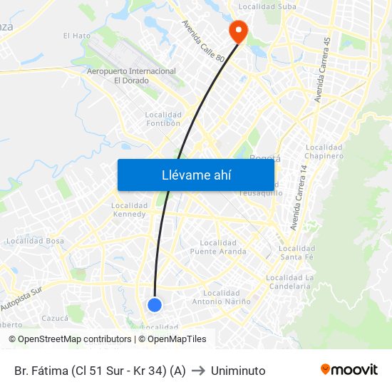 Br. Fátima (Cl 51 Sur - Kr 34) (A) to Uniminuto map