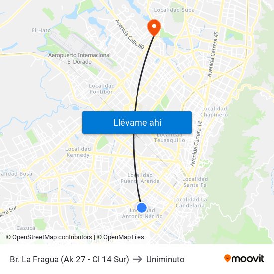 Br. La Fragua (Ak 27 - Cl 14 Sur) to Uniminuto map