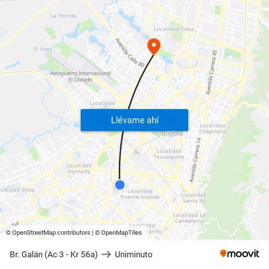 Br. Galán (Ac 3 - Kr 56a) to Uniminuto map