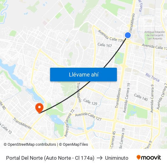 Portal Del Norte (Auto Norte - Cl 174a) to Uniminuto map