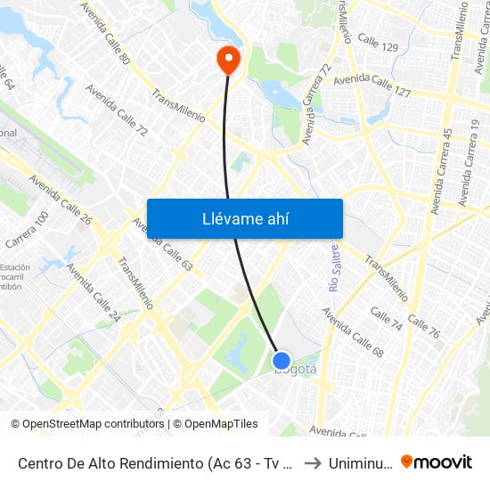 Centro De Alto Rendimiento (Ac 63 - Tv 59a) to Uniminuto map