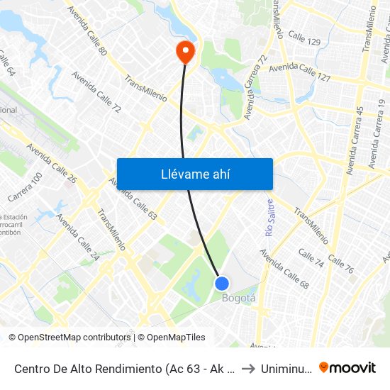 Centro De Alto Rendimiento (Ac 63 - Ak 60) to Uniminuto map