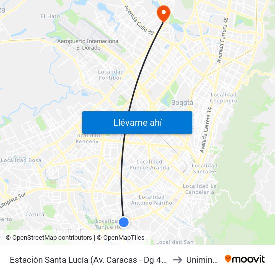 Estación Santa Lucía (Av. Caracas - Dg 45c Sur) to Uniminuto map