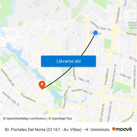 Br. Portales Del Norte (Cl 167 - Av. Villas) to Uniminuto map