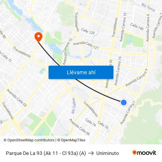 Parque De La 93 (Ak 11 - Cl 93a) (A) to Uniminuto map