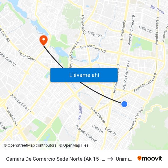 Cámara De Comercio Sede Norte (Ak 15 - Cl 93a) (B) to Uniminuto map