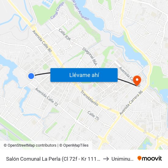 Salón Comunal La Perla (Cl 72f - Kr 111c) to Uniminuto map