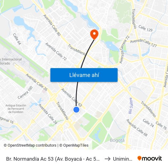 Br. Normandía Ac 53 (Av. Boyacá - Ac 53) (A) to Uniminuto map