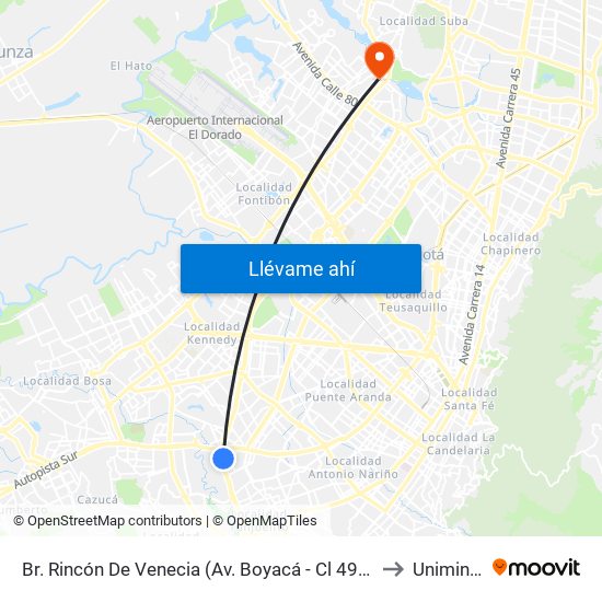 Br. Rincón De Venecia (Av. Boyacá - Cl 49b Sur) (A) to Uniminuto map