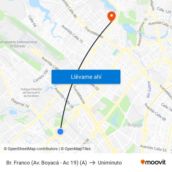 Br. Franco (Av. Boyacá - Ac 19) (A) to Uniminuto map