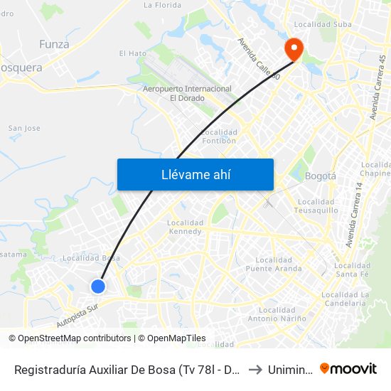 Registraduría Auxiliar De Bosa (Tv 78l - Dg 69c Sur) to Uniminuto map