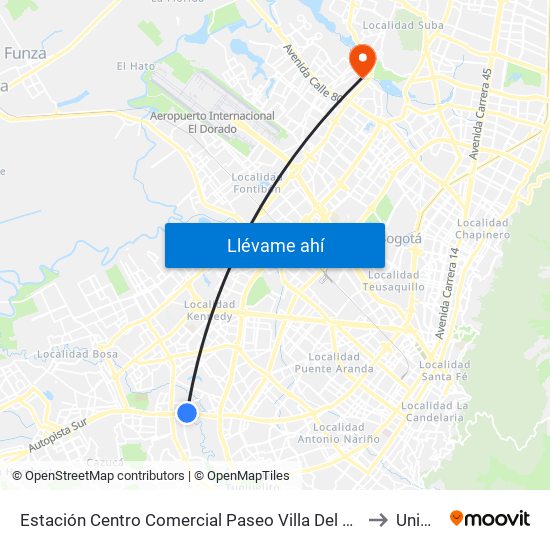 Estación Centro Comercial Paseo Villa Del Río - Madelena (Auto Sur - Kr 66a) to Uniminuto map