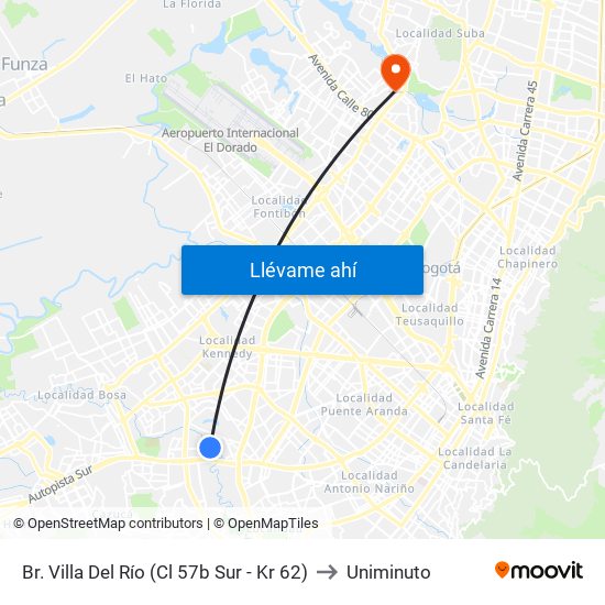 Br. Villa Del Río (Cl 57b Sur - Kr 62) to Uniminuto map