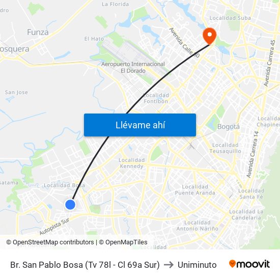 Br. San Pablo Bosa (Tv 78l - Cl 69a Sur) to Uniminuto map