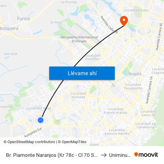 Br. Piamonte Naranjos (Kr 78c - Cl 70 Sur) to Uniminuto map