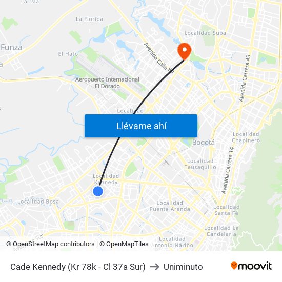 Cade Kennedy (Kr 78k - Cl 37a Sur) to Uniminuto map
