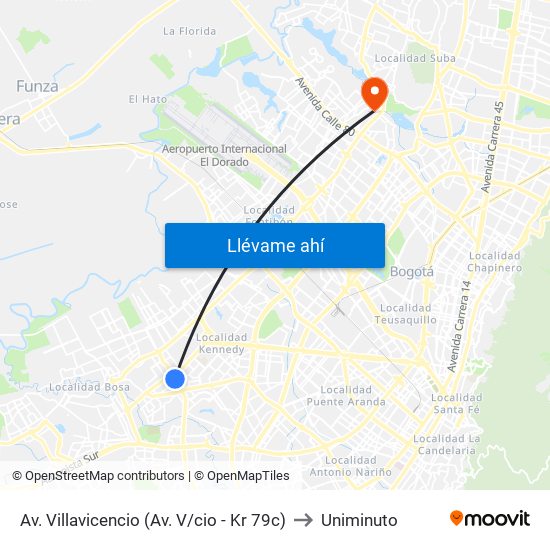 Av. Villavicencio (Av. V/cio - Kr 79c) to Uniminuto map