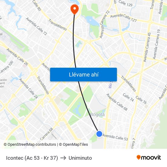 Icontec (Ac 53 - Kr 37) to Uniminuto map