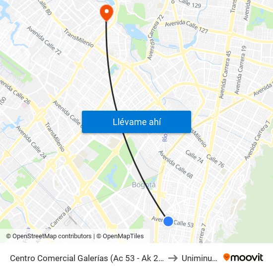 Centro Comercial Galerías (Ac 53 - Ak 24) to Uniminuto map