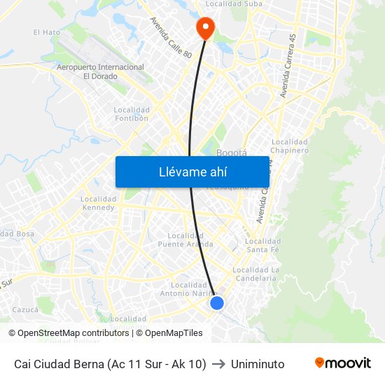 Cai Ciudad Berna (Ac 11 Sur - Ak 10) to Uniminuto map
