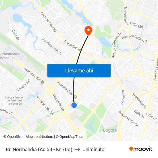 Br. Normandía (Ac 53 - Kr 70d) to Uniminuto map