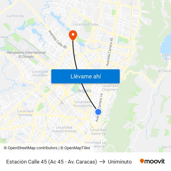 Estación Calle 45 (Ac 45 - Av. Caracas) to Uniminuto map