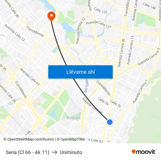 Sena (Cl 66 - Ak 11) to Uniminuto map