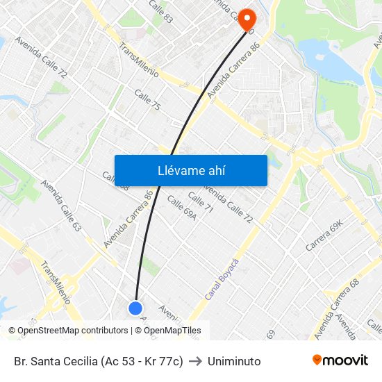 Br. Santa Cecilia (Ac 53 - Kr 77c) to Uniminuto map