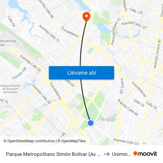 Parque Metropolitano Simón Bolívar (Ac 53 - Ak 60) to Uniminuto map