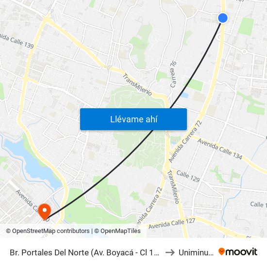 Br. Portales Del Norte (Av. Boyacá - Cl 163) to Uniminuto map