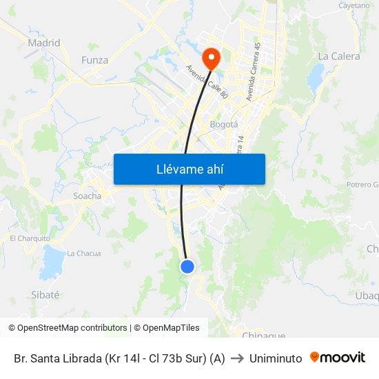 Br. Santa Librada (Kr 14l - Cl 73b Sur) (A) to Uniminuto map