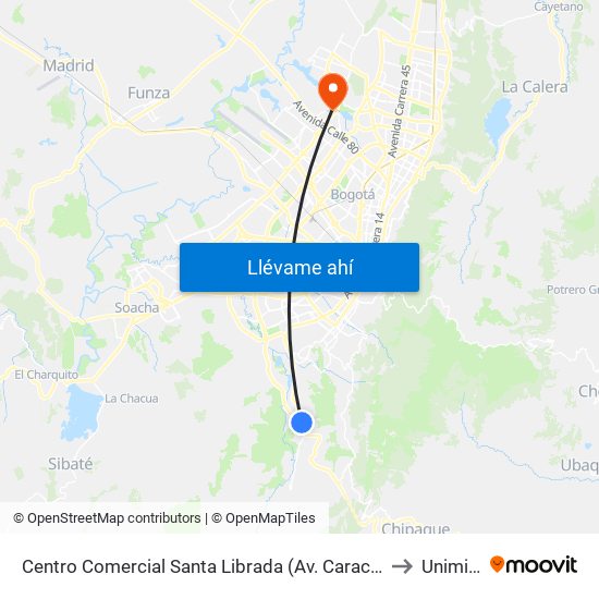 Centro Comercial Santa Librada (Av. Caracas - Cl 74c Sur) (A) to Uniminuto map