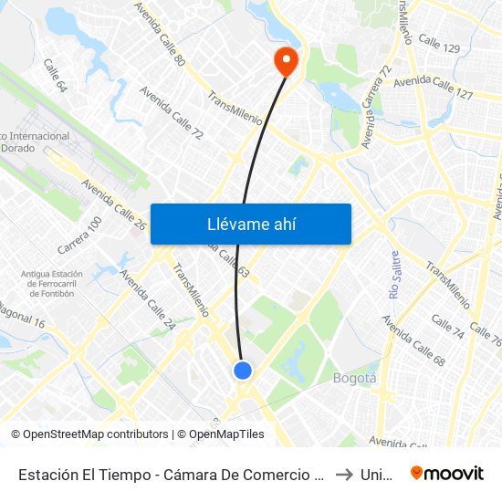 Estación El Tiempo - Cámara De Comercio De Bogotá (Ac 26 - Kr 68b Bis) to Uniminuto map