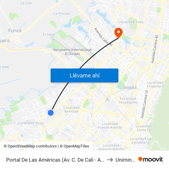 Portal De Las Américas (Av. C. De Cali - Av. V/Cio) to Uniminuto map