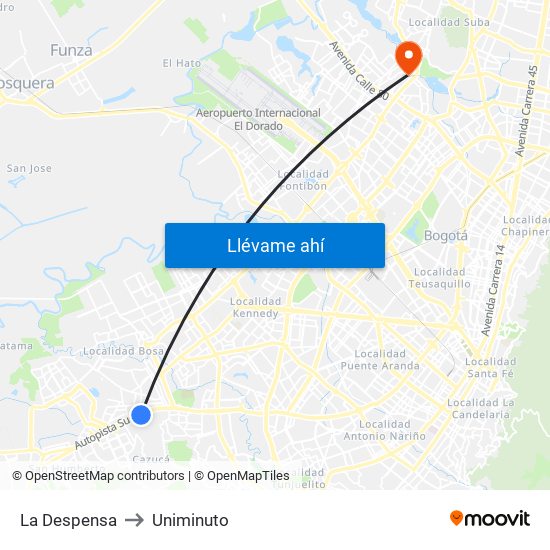 La Despensa to Uniminuto map