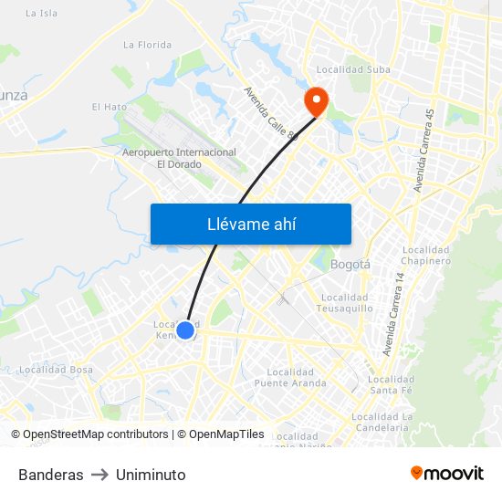 Banderas to Uniminuto map