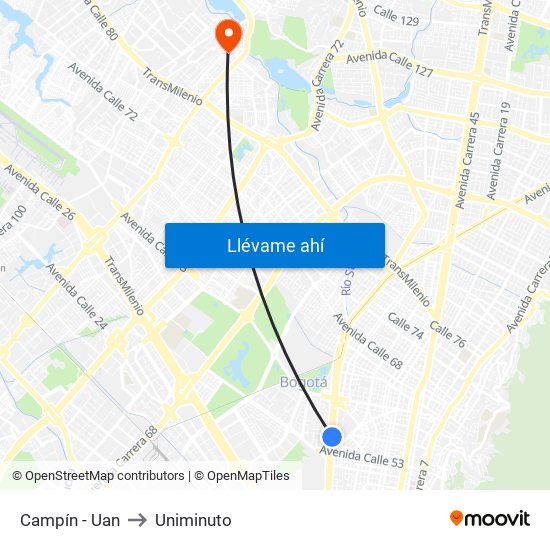 Campín - Uan to Uniminuto map