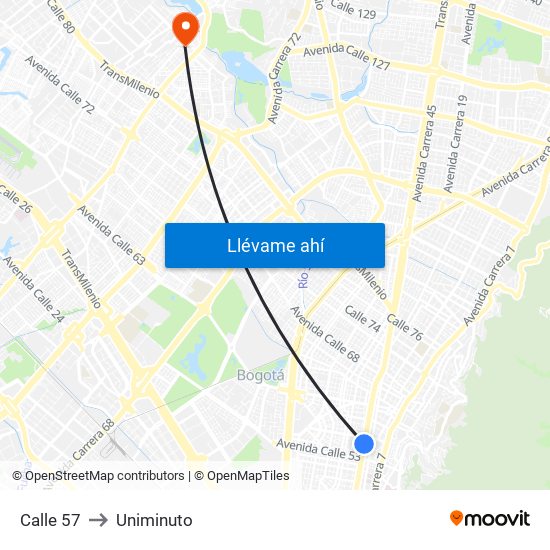 Calle 57 to Uniminuto map