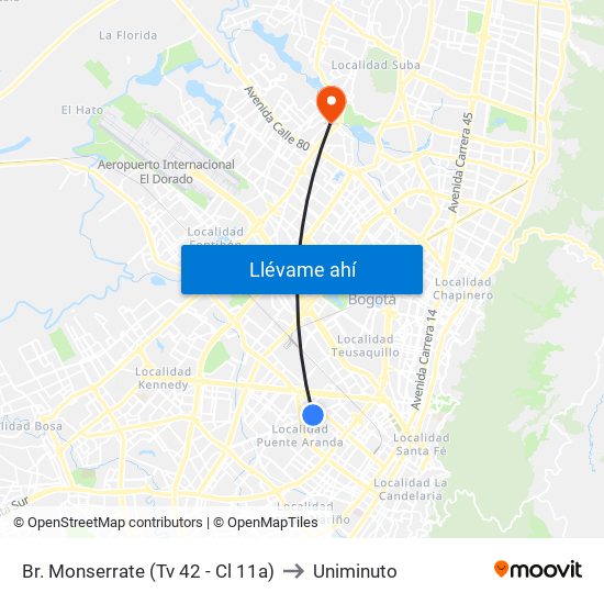 Br. Monserrate (Tv 42 - Cl 11a) to Uniminuto map