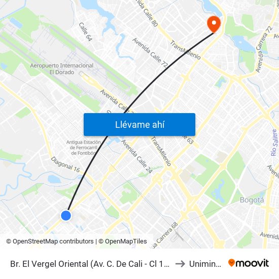 Br. El Vergel Oriental (Av. C. De Cali - Cl 10b) (A) to Uniminuto map