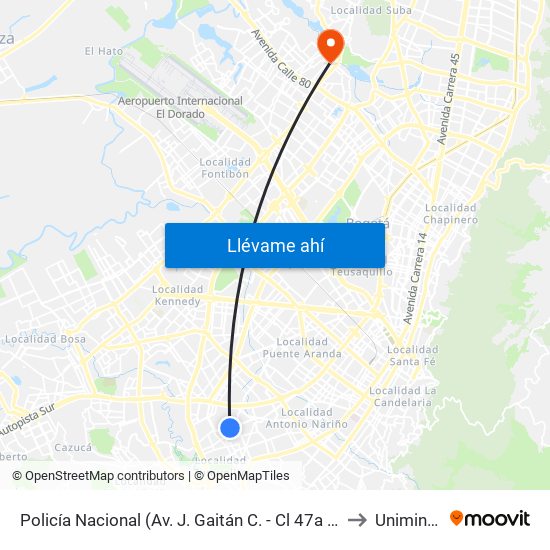 Policía Nacional (Av. J. Gaitán C. - Cl 47a Sur) (A) to Uniminuto map