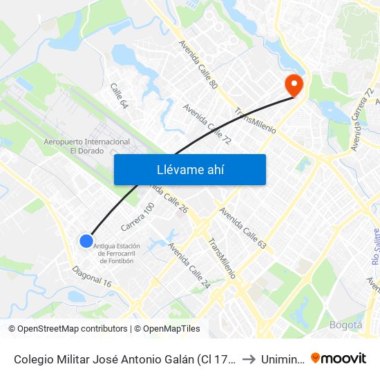 Colegio Militar José Antonio Galán (Cl 17 - Kr 103b) to Uniminuto map