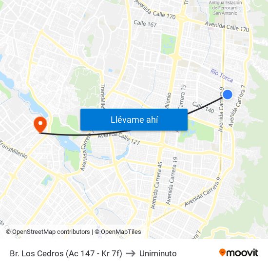 Br. Los Cedros (Ac 147 - Kr 7f) to Uniminuto map