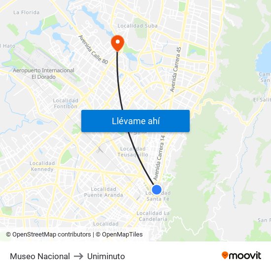 Museo Nacional to Uniminuto map
