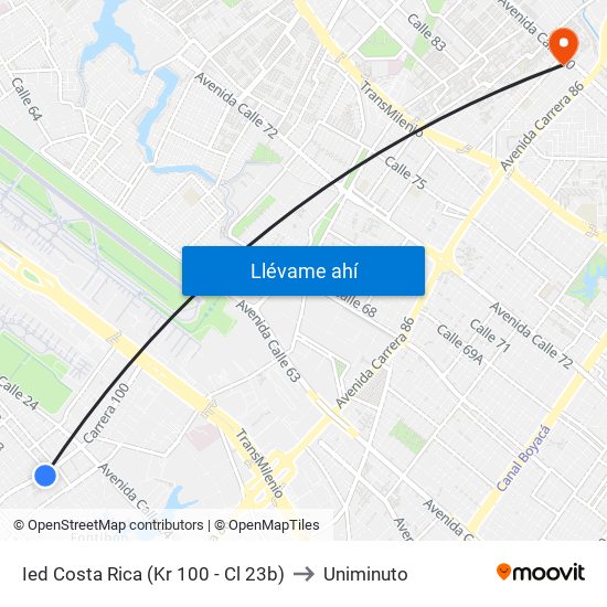 Ied Costa Rica (Kr 100 - Cl 23b) to Uniminuto map