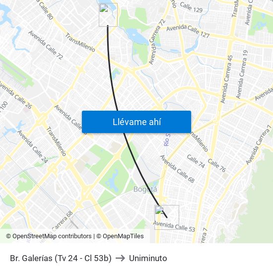 Br. Galerías (Tv 24 - Cl 53b) to Uniminuto map