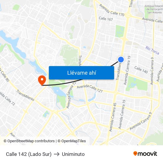 Calle 142 (Lado Sur) to Uniminuto map