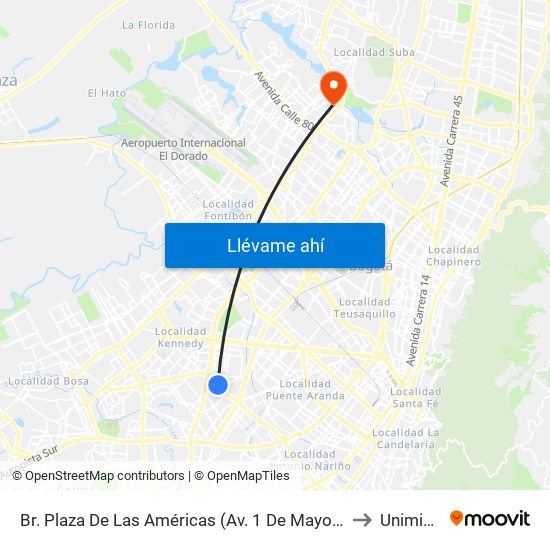 Br. Plaza De Las Américas (Av. 1 De Mayo - Kr 69c) (E) to Uniminuto map
