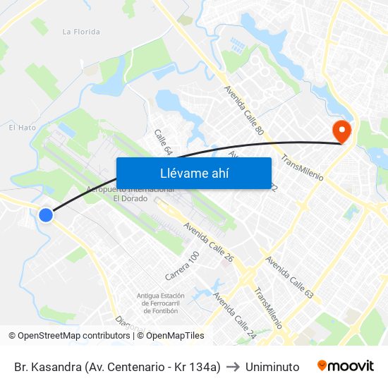 Br. Kasandra (Av. Centenario - Kr 134a) to Uniminuto map