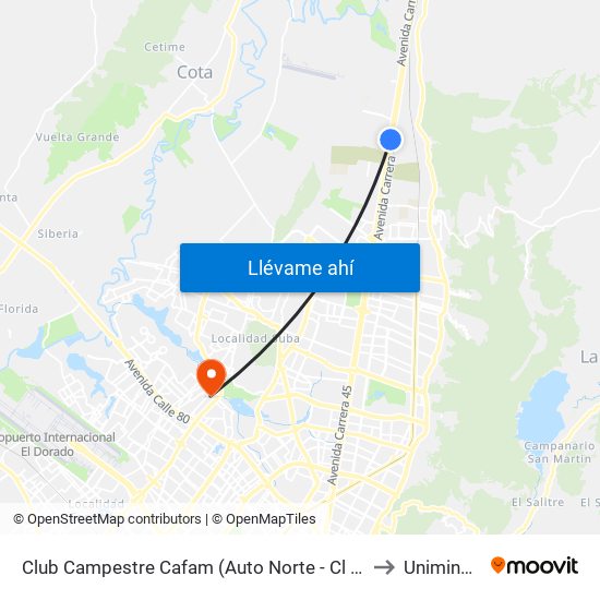 Club Campestre Cafam (Auto Norte - Cl 215) to Uniminuto map